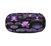 HJLUUFT lotuses flower Purple print Makeup Cosmetic Bag Stationary Kawaii Pencil Box Pouch Gadget Organizer Bag with Zipper