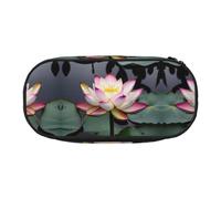 HJLUUFT lotuses Flower white print Makeup Cosmetic Bag Stationary Kawaii Pencil Box Pouch Gadget Organizer Bag with Zipper