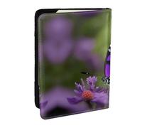 HJLUUFT Lovely Purple Butterfly Print Leather Passport Wallet for Men Women, Passport Holder Case Travel Passport Cover for Family
