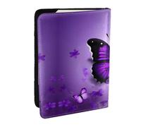 HJLUUFT Lovely Purple Butterflys Print Leather Passport Cover for Men Women, Travel Wallet Passport Holder Case for Family
