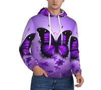 HJLUUFT Lovely Purple Butterflys print Men's Sweatshirts Long Sleeve Graphic Pullover Hoodie Casual Drawstring Hoody Top