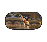 HJLUUFT Majestic African Giraffe Print Pencil Case for Office College School Daily Use, Black, One Size, Cute