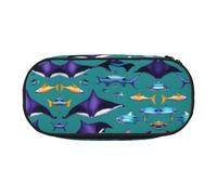 HJLUUFT Manta Ray and Fishes print Makeup Cosmetic Bag Stationary Kawaii Pencil Box Pouch Gadget Organizer Bag with Zipper