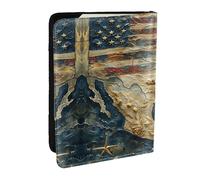 HJLUUFT Map and Flag of The USA Print Leather Passport Cover for Men Women, Travel Wallet Passport Holder Case for Family