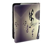 HJLUUFT Microphone with Music Note Print Leather Passport Cover for Men Women, Travel Wallet Passport Holder Case for Family