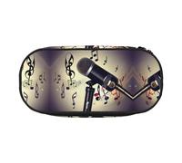 HJLUUFT Microphone with Music Note print Pencil Bag Pouch Case,Pen Bags Pencil Pouch Organizer for Office College School Daily Use