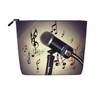 HJLUUFT Microphone with Music Note print Travel Makeup Bags Cosmetic Organizer Bag Large Capacity Make up Bag Toiletry Bag for Women, Black, One Size
