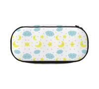 HJLUUFT Moon Cloud Star print Pencil Bag Pouch Case,Pen Bags Pencil Pouch Organizer for Office College School Daily Use, Black, One Size, Cute