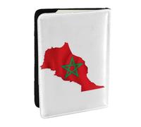 HJLUUFT Morocco Flag Map Print Leather Passport Case, Passport Cover with Credit Card Holder for Women Men Family ID Travel