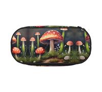 HJLUUFT Mushroom Painting Mushroom Cosmetic Bag Stationery Bag Kawaii Pencil Case Zipper Organizer Bag, Black, Taglia Unica, Cute