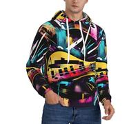 HJLUUFT Music Graffiti Style print Men's Sweatshirt Hoodie,Mens Hoodie Pullover Loose Cozy Pocket Long Sleeve for Men Black