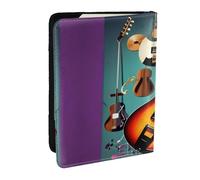 HJLUUFT Music Guitar Print Leather Passport Wallet for Men Women, Passport Holder Case Travel Passport Cover for Family