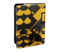 HJLUUFT Mustard Yellow and Black Print Leather Passport Cover for Men Women, Travel Wallet Passport Holder Case for Family