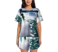 HJLUUFT Niagara Fall Summer Pajamas for Women - Soft and Comfortable Women's Pajama Sets,Postpartum Clothes & Women's Loungewear Black