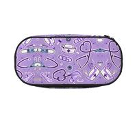 HJLUUFT Nurse Pattern Purple print Makeup Cosmetic Bag Stationary Kawaii Pencil Box Pouch Gadget Organizer Bag with Zipper