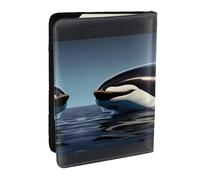 HJLUUFT Orca Killer Whale Print Print Leather Passport Cover for Men Women, Travel Wallet Passport Holder Case for Family