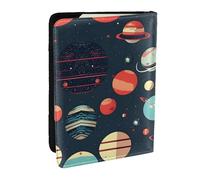 HJLUUFT Outer Space Planet Print Leather Passport Case, Passport Cover with Credit Card Holder for Women Men Family ID Travel