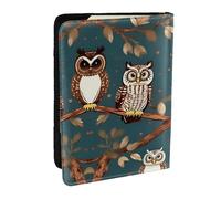 HJLUUFT Owls on Tree Branches Print Leather Passport Case, Passport Cover with Credit Card Holder for Women Men Family ID Travel