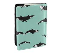HJLUUFT Pacific Ocean Whale Print Leather Passport Cover for Men Women, Travel Wallet Passport Holder Case for Family