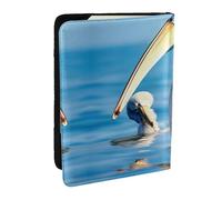HJLUUFT Pelican Bird Blue Sea Sky Print Leather Passport Wallet for Men Women, Passport Holder Case Travel Passport Cover for Family