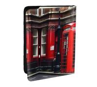 HJLUUFT Phone Booth London Street Print Leather Passport Wallet for Men Women, Passport Holder Case Travel Passport Cover for Family