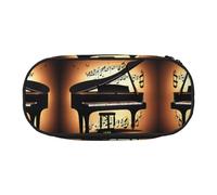 HJLUUFT Piano Violin and Music Notes print Makeup Cosmetic Bag Stationary Kawaii Pencil Box Pouch Gadget Organizer Bag with Zipper, Black, One Size, Cute