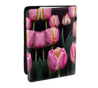HJLUUFT Pink and Tulips Print Print Leather Passport Cover for Men Women, Travel Wallet Passport Holder Case for Family