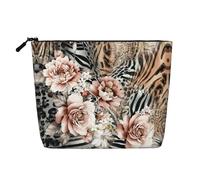HJLUUFT Pink Flower Leopard print Travel Makeup Bags Cosmetic Organizer Bag Large Capacity Make up Bag Toiletry Bag for Women, Black, One Size