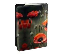 HJLUUFT Poppy Flowers Print Leather Passport Wallet for Men Women, Passport Holder Case Travel Passport Cover for Family