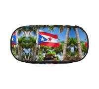 HJLUUFT Puerto Rico Flags Frog Palm Trees print Makeup Cosmetic Bag Stationary Kawaii Pencil Box Pouch Gadget Organizer Bag with Zipper