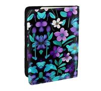 HJLUUFT Purple and Teal Flower Print Leather Passport Wallet for Men Women, Passport Holder Case Travel Passport Cover for Family