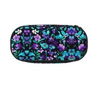 HJLUUFT purple and teal flower print Makeup Cosmetic Bag Stationary Kawaii Pencil Box Pouch Gadget Organizer Bag with Zipper, Black, One Size, Cute