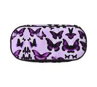 HJLUUFT Purple Butterflies print Makeup Cosmetic Bag Stationary Kawaii Pencil Box Pouch Gadget Organizer Bag with Zipper
