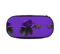 HJLUUFT Purple Rose Print Pencil Case for Office College School Daily Use, Black, One Size, Cute