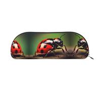 HJLUUFT red ladybug Leather Half Round Portable Pen Case and Makeup Bag - Stylish Pencil Pouch for Office, Travel, and Daily Storage