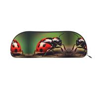 HJLUUFT red ladybug Leather Half Round Portable Pen Case and Makeup Bag - Stylish Pencil Pouch for Office, Travel, and Daily Storage