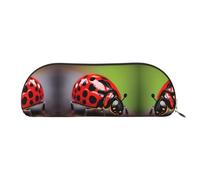 HJLUUFT Red Ladybug pattern Leather Half Round Portable Pen Case and Makeup Bag - Stylish Pencil Pouch for Office, Travel, and Daily Storage