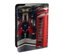 HJLUUFT Red Phone Booth London Street Print Leather Passport Wallet for Men Women, Passport Holder Case Travel Passport Cover for Family