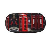 HJLUUFT Red Phone Booth London Street print Makeup Cosmetic Bag Stationary Kawaii Pencil Box Pouch Gadget Organizer Bag with Zipper