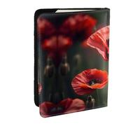 HJLUUFT Red Poppy Flower Print Leather Passport Cover for Men Women, Travel Wallet Passport Holder Case for Family