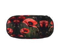 HJLUUFT Red Poppy Flower print Makeup Cosmetic Bag Stationary Kawaii Pencil Box Pouch Gadget Organizer Bag with Zipper