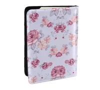 HJLUUFT Red Roses Floral Print Leather Passport Cover for Men Women, Travel Wallet Passport Holder Case for Family