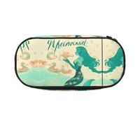 HJLUUFT Retro Mermaid print Makeup Cosmetic Bag Stationary Kawaii Pencil Box Pouch Gadget Organizer Bag with Zipper