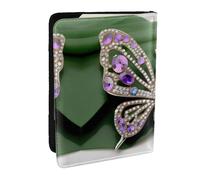 HJLUUFT Rhinestone Butterfly Print Leather Passport Wallet for Men Women, Passport Holder Case Travel Passport Cover for Family