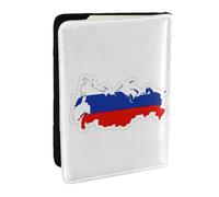HJLUUFT Russian Flag Map Print Leather Passport Cover for Men Women, Travel Wallet Passport Holder Case for Family