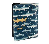 HJLUUFT Sharks Nautical Print Leather Passport Wallet for Men Women, Passport Holder Case Travel Passport Cover for Family