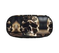 HJLUUFT Skull Rock Roll Skeleton Bone print Makeup Cosmetic Bag Stationary Kawaii Pencil Box Pouch Gadget Organizer Bag with Zipper, Black, One Size, Cute
