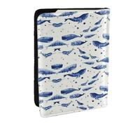 HJLUUFT Small Blue Whale Swimming Print Leather Passport Cover for Men Women, Travel Wallet Passport Holder Case for Family
