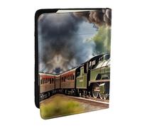 HJLUUFT Steam Little Train Print Leather Passport Case, Passport Cover with Credit Card Holder for Women Men Family ID Travel