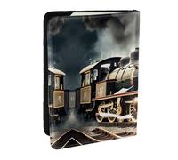 HJLUUFT Steam Locomotive Train Print Leather Passport Wallet for Men Women, Passport Holder Case Travel Passport Cover for Family